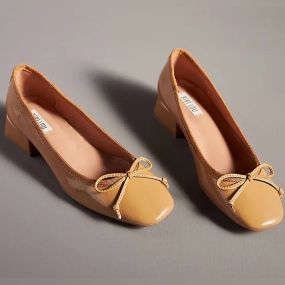 BIBI LOU Beige Tan Ballet Pumps Block Heel Shoes